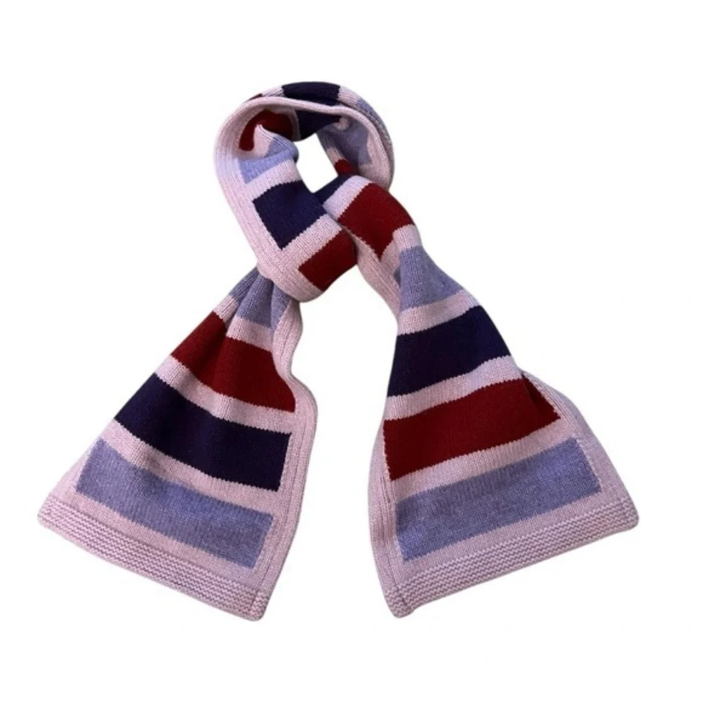 GAP warm purples & red block striped 100% lambswool winter scarf